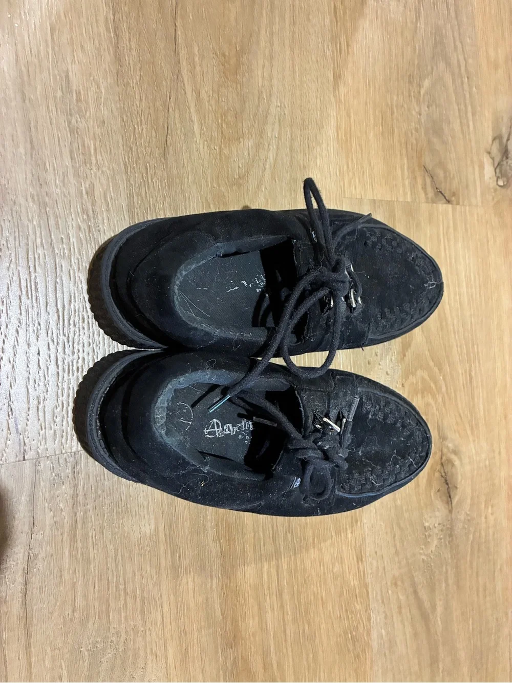 Anthropologie Black Suede Slip-On Loafers with Lace Detail